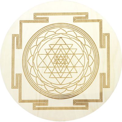 Wood Crystal Grid - Sri Yantra