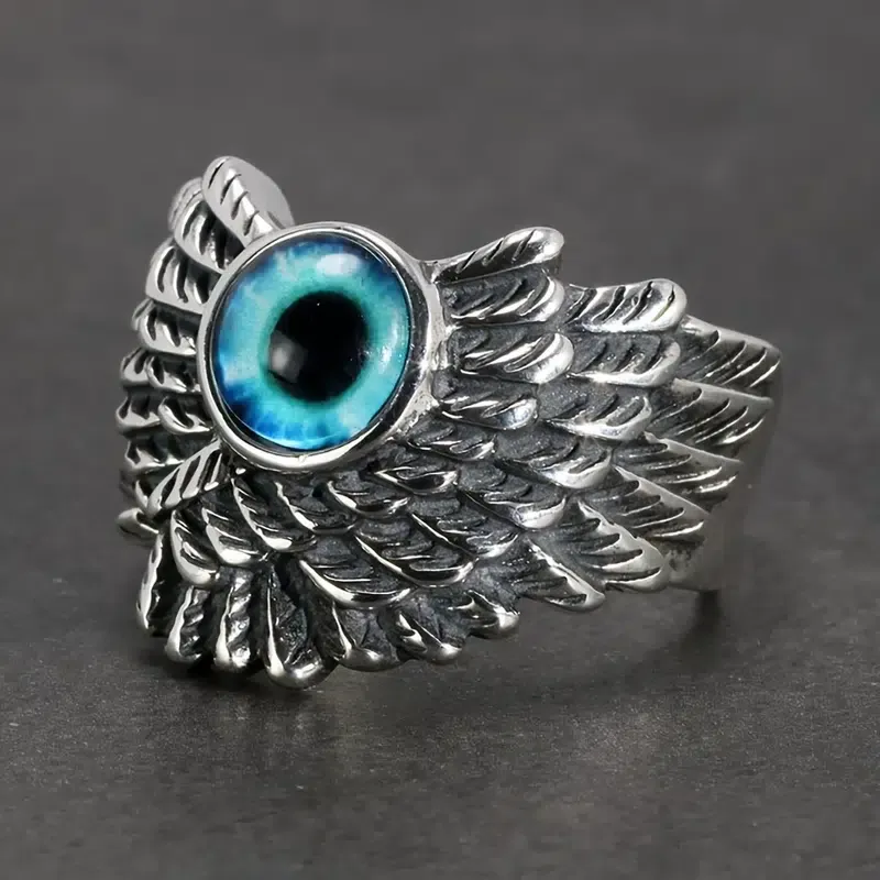 Men's Eagle Eye Ring - Open Band - Silver Tone