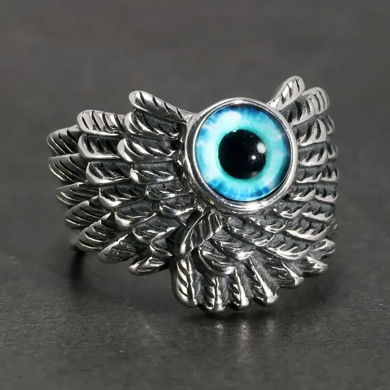 Men's Eagle Eye Ring - Open Band - Silver Tone