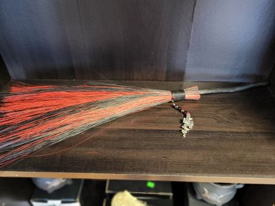 Wicca Besom - Red/Black - Dragon w/Garnet