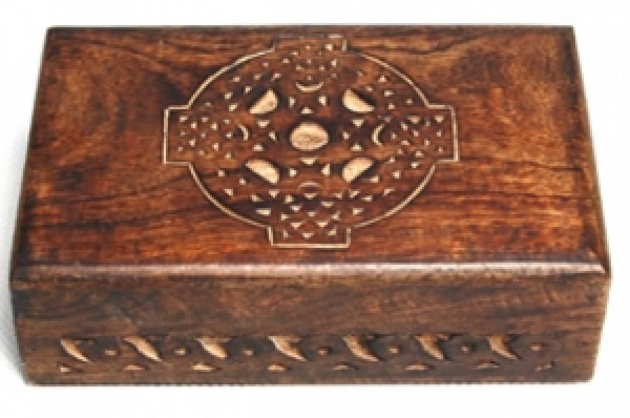 Celtic Cross Carved Box Wood Box 4x6"
