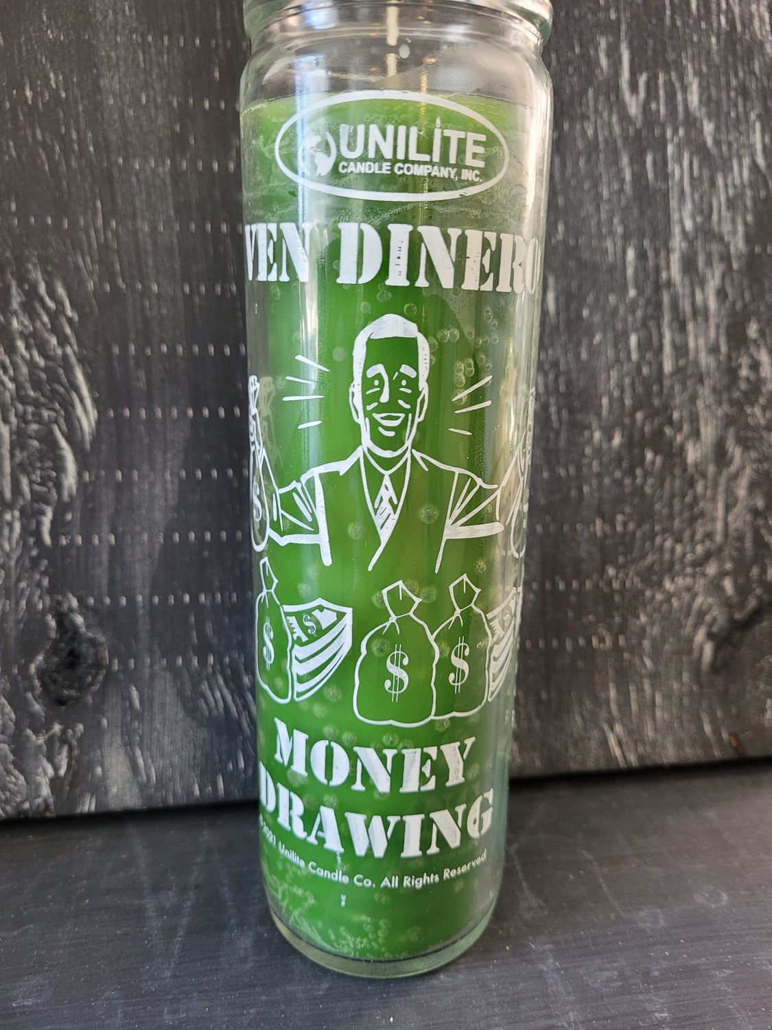 Money Drawing (Ven Dinero) 7 Day Prayer Candle, Color: Green