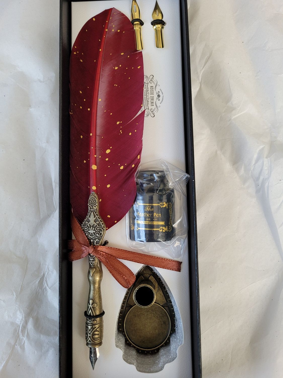 Feather Quill Pen and Ink Set, Design: Red