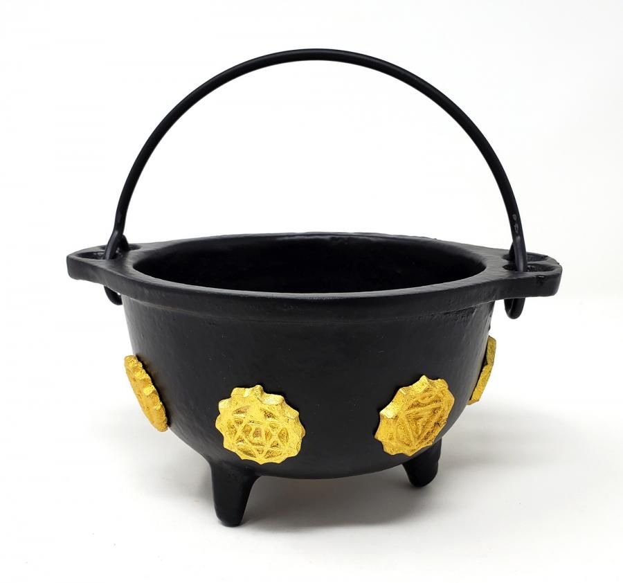 Seven Chakra Cast Iron Cauldron 5.5"D w/handle