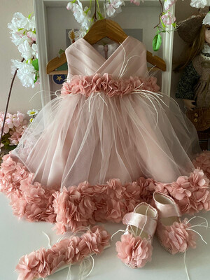 Robe de cérémonie fille Flora  fleurs sans manches pour bébé 