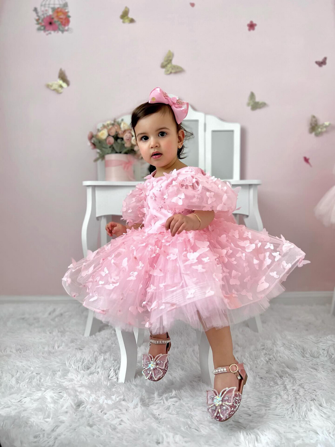 Robe d'anniversaire bebe papillon 3D manche bouffante Mia Easter 