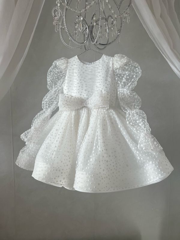 Robe de cérémonie fille Anastasia  blanche avec noeuds 