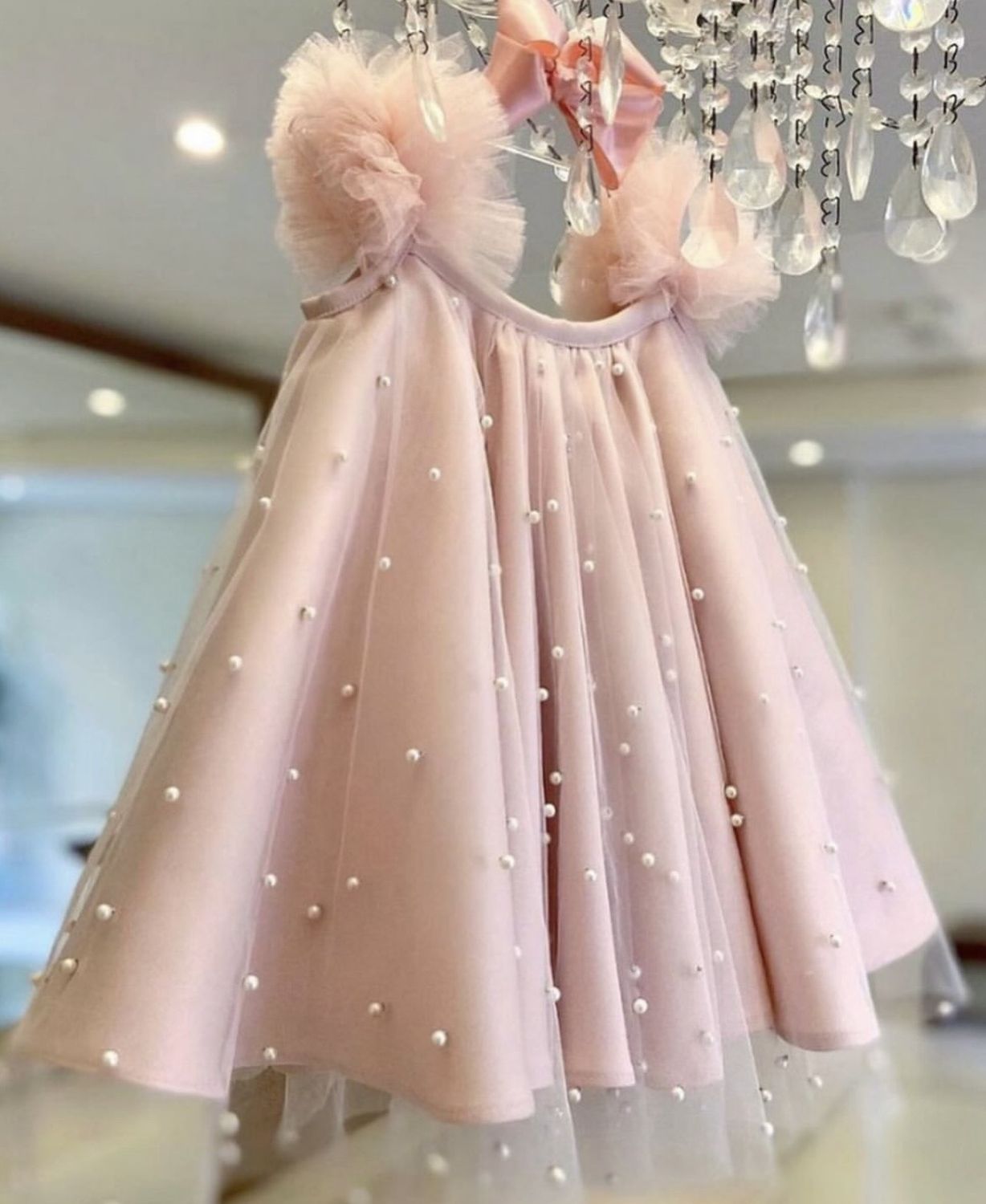 Robe Perla en tulle perle couleur bois de rose 