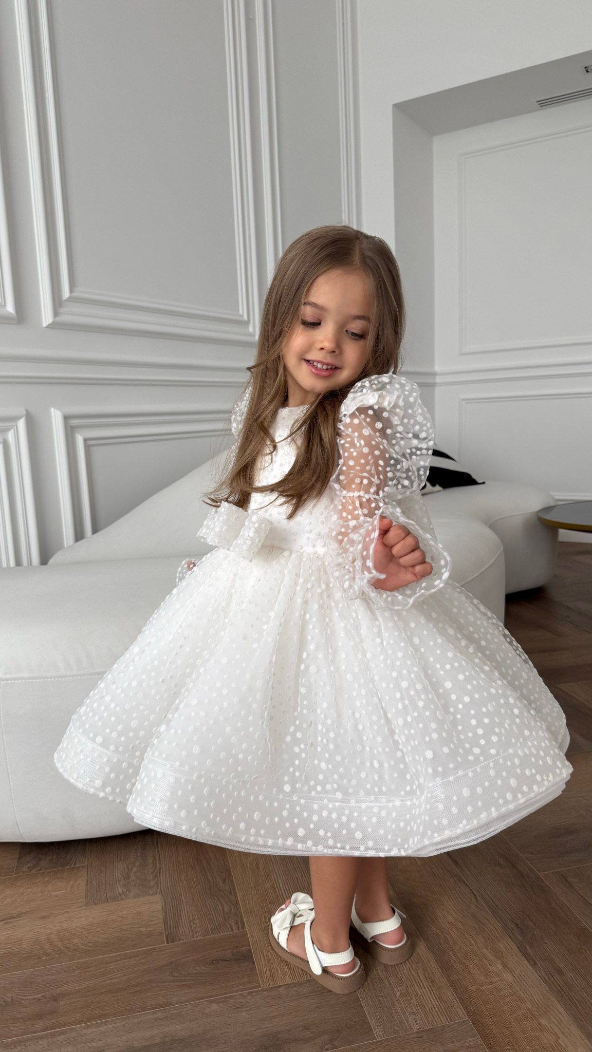 Robe de cérémonie fille Anastasia  blanche avec noeuds 