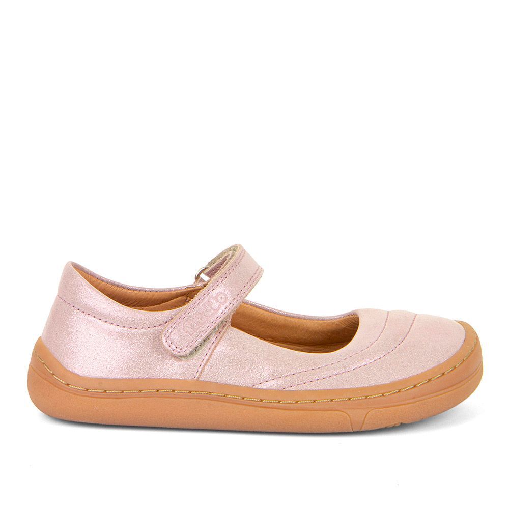 Froddo Barefoot Mary J Pink Shine – glitzernder Barfuß-Ballerina für Kinder aus Leder, Vorderansicht schräg