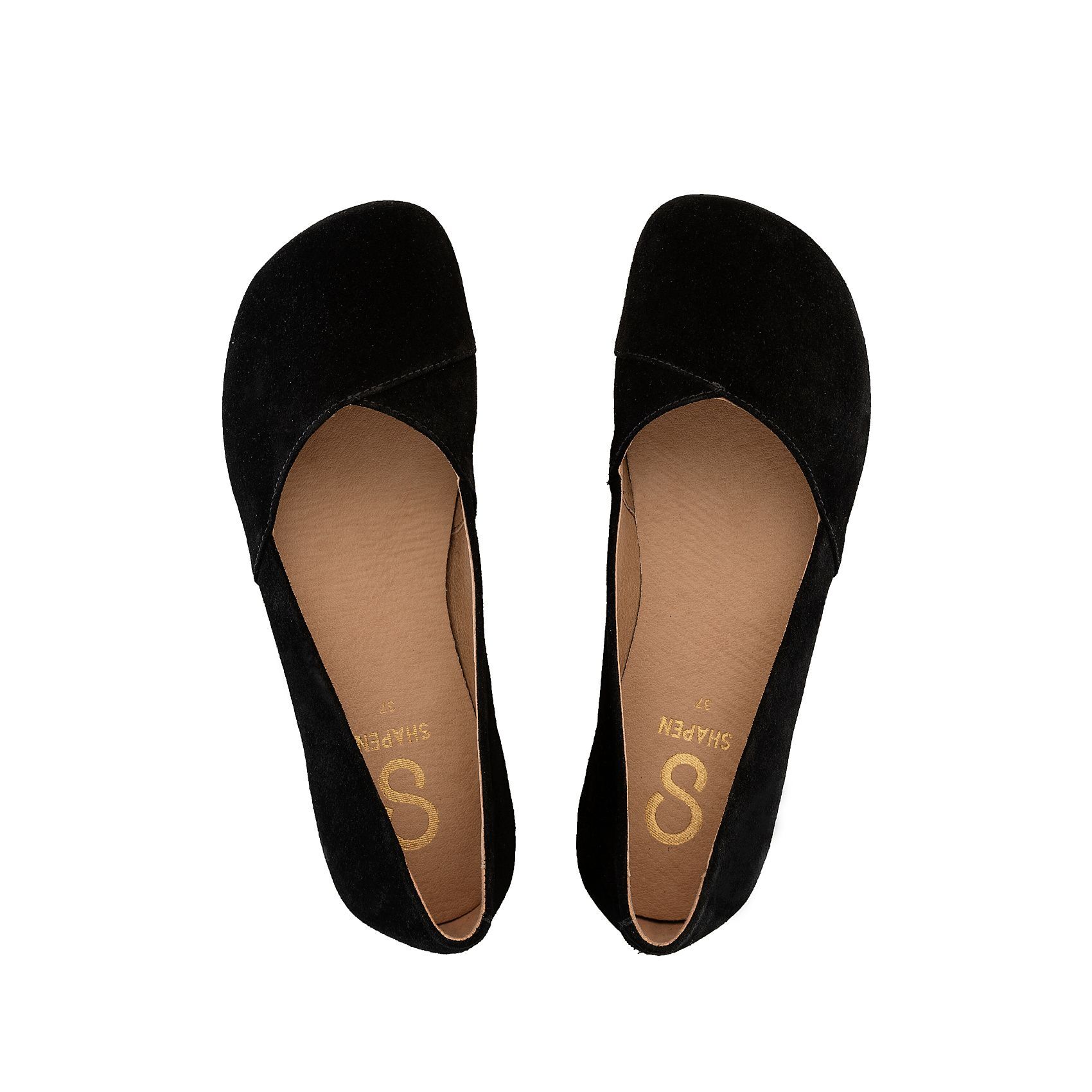 SHAPEN PEONY Ballerina black suede – elegante Silhouette mit barfußgerechter, flexibler Sohle