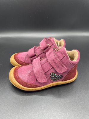develab | Midcut fleece | burgundy fantasy Seitenansicht Develab Midcut Burgundy – Kinder-Barfußschuh mit Klettverschluss und Glitzerherz