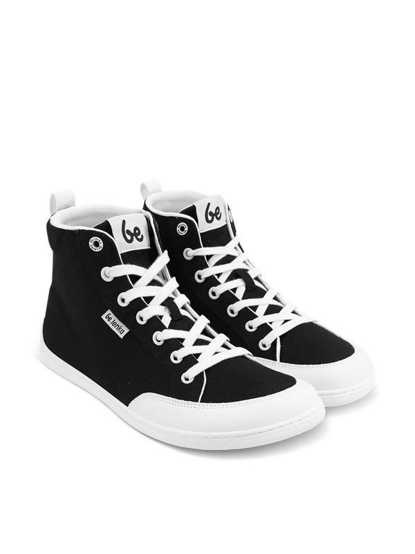 beLenka | Rebound High| black-white beLenka Rebound High black-white – veganer Barfußsneaker in Schwarz mit weißer Zehenkappe und Schnürung