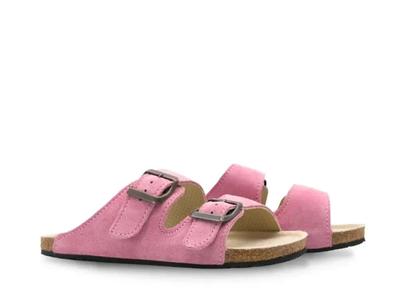 Aylla Thak Kids – Barfußpantoffeln aus Leder in Rosa Rosa Barfußpantoffel Aylla Thak Kids in seitlicher Ansicht