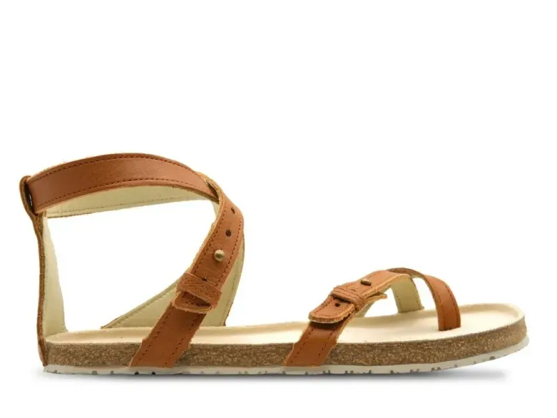 Aylla SULLA Barfußsandale Damen – Sandfarben, Leder, flexibel & bequem für den Sommer Aylla SULLA Barfußsandale in Sand – Seitenansicht rechts, Leder, flache Korksohle“