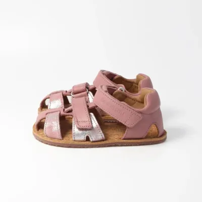 bLIFESTYLE LederschildkrötenSTYLE – Barfußsandale Kinder Altrosa mit Glitzer – Leder, flexibel, mit Zehenschutz bLIFESTYLE LederschildkrötenSTYLE Sandale – Seitenansicht in Altrosa mit Glitzer
