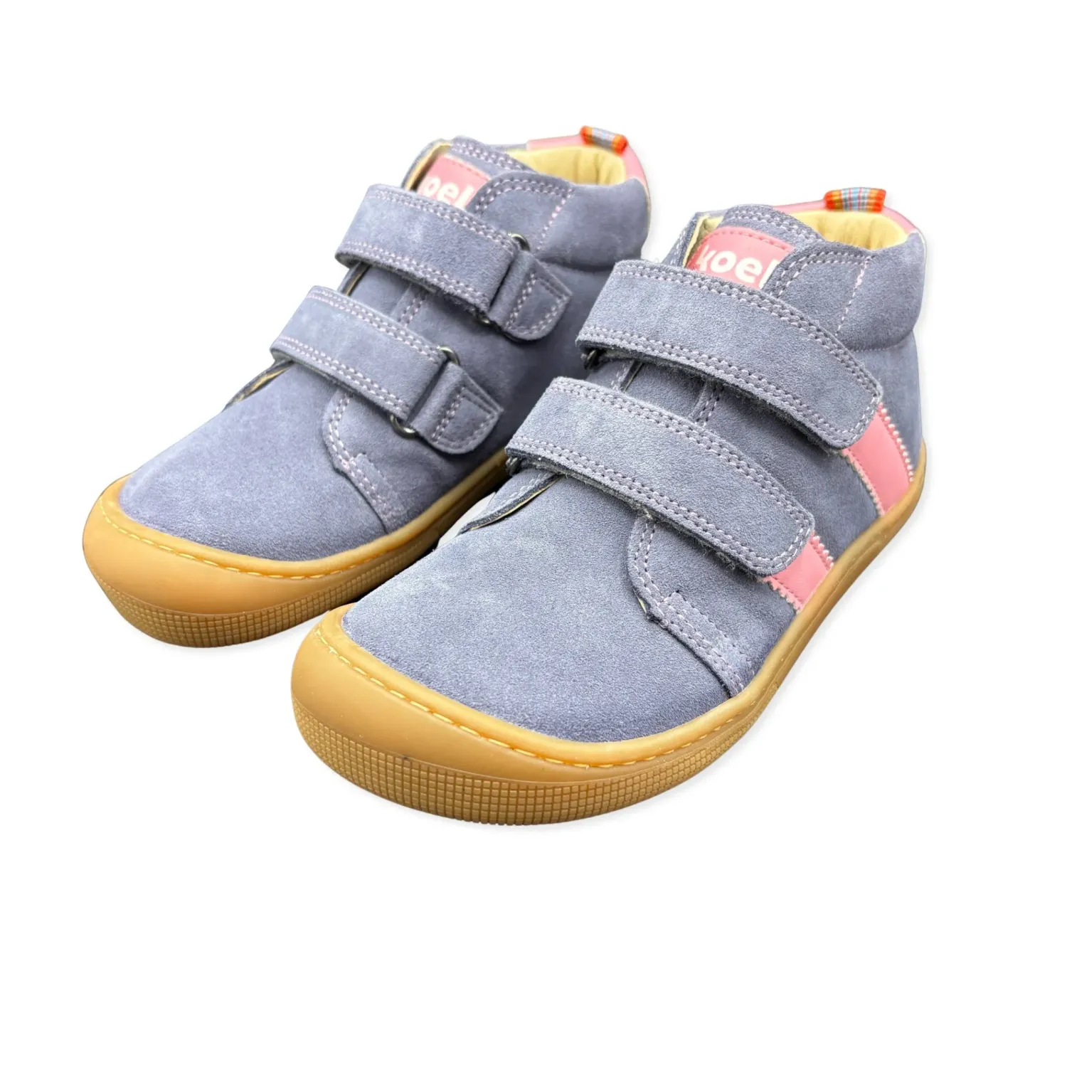 KOEL David Suede Lavendel – Kinder Barfußschuh mit Doppelklett, Frontansicht