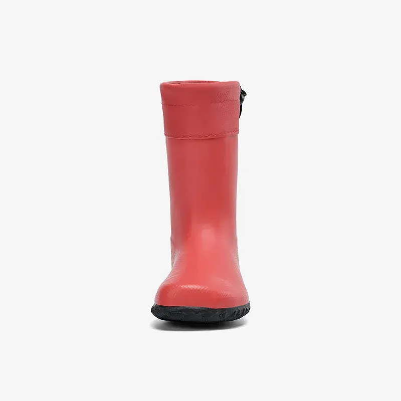 Saguaro Brisk II Rot, warmer Barfuß-Gummistiefel für Kinder, Seitenansicht mit Fleece-Futter