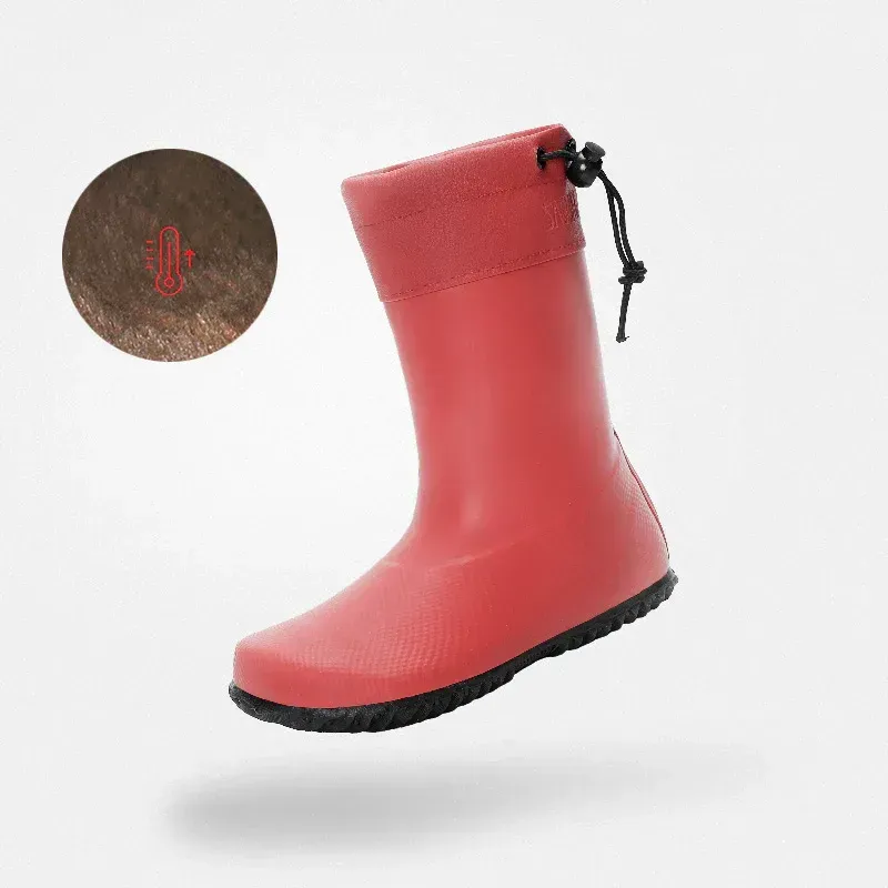 Saguaro Brisk II Rot, warmer Barfuß-Gummistiefel für Kinder, Seitenansicht mit Fleece-Futter