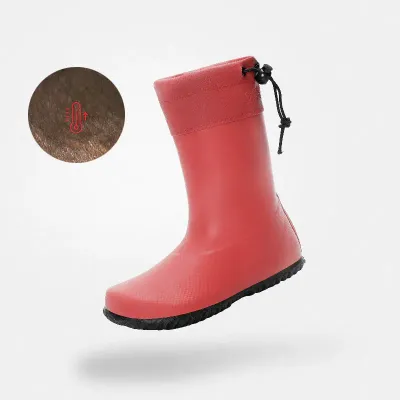 Saguaro Brisk II Rot, warmer Barfuß-Gummistiefel für Kinder, Seitenansicht mit Fleece-Futter