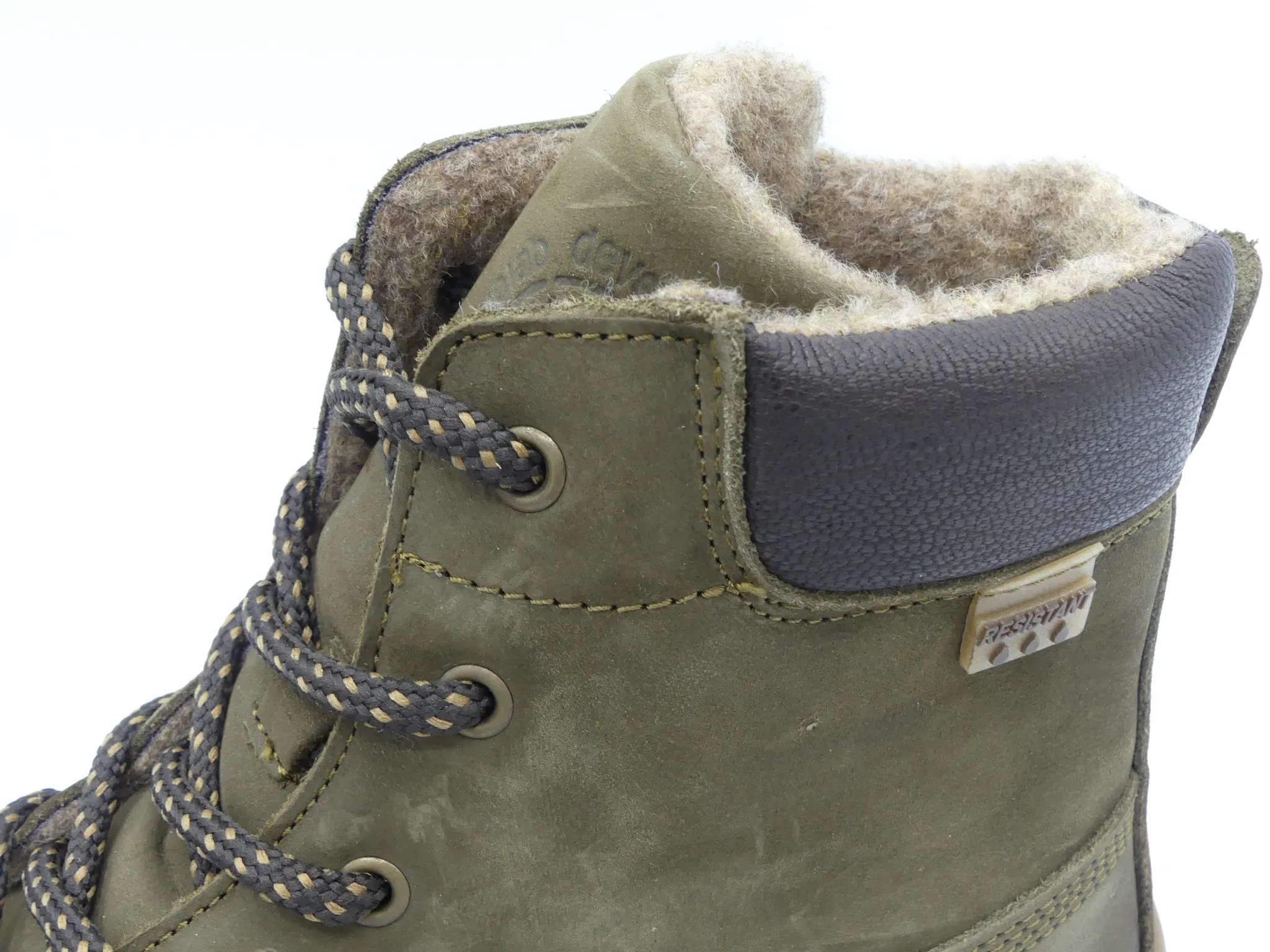Develab BF Mid Boot Kaki Nubuk – Seitenansicht mit Schnürung und Reißverschluss