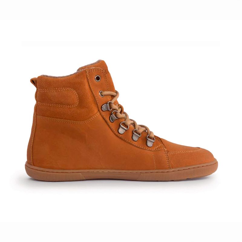 KOEL Fox Hydro Miel – Damen Barfuß Mid-Boot, Seitenansicht außen mit Hydro-Leder, Wollfilz und flexibler Gummisohle