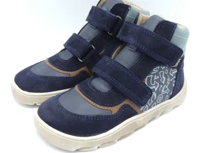 Develab | HighCut Warm + TEX | Blue Combi Fantasy Develab Kinder-Barfußschuh Blue Combi Fantasy – Seitenansicht mit Klettverschlüssen