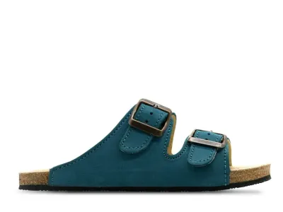 Aylla Thak Kids – Barfußpantoffeln aus Leder in Petrol Barfußpantoffel Aylla Thak Kids in Petrol – Seitenansicht