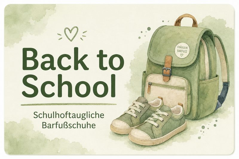 Back-to-School-Kategorie mit Schulranzen und flexiblen Kinder-Barfußschuhen für Schule und Schulhof