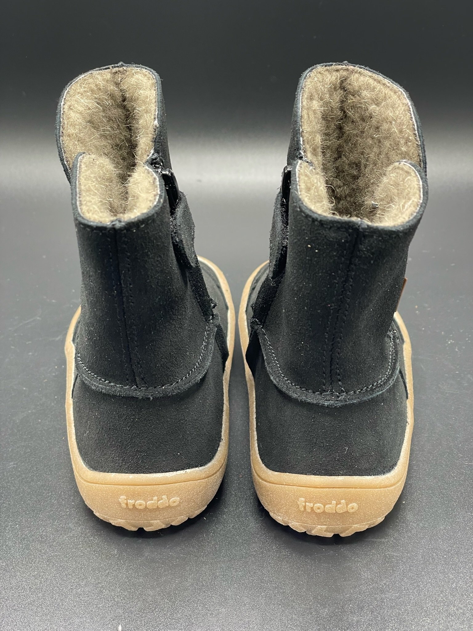 Froddo Barfuß Winterstiefel Wolle TEX Schwarz mit Reißverschluss