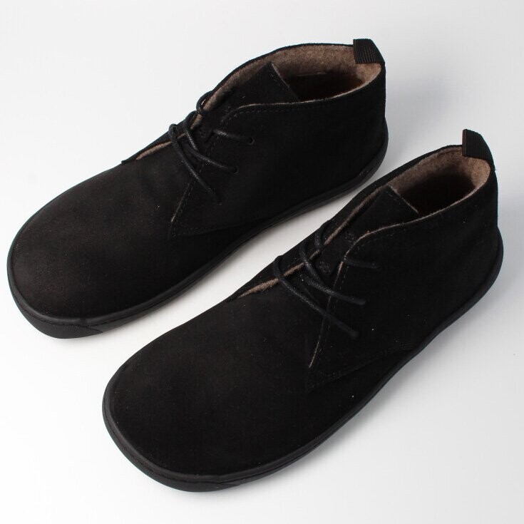 bLIFESTYLE classicSTYLE Schwarz warme Barfußschuhe aus Veloursleder mit Wollvlies