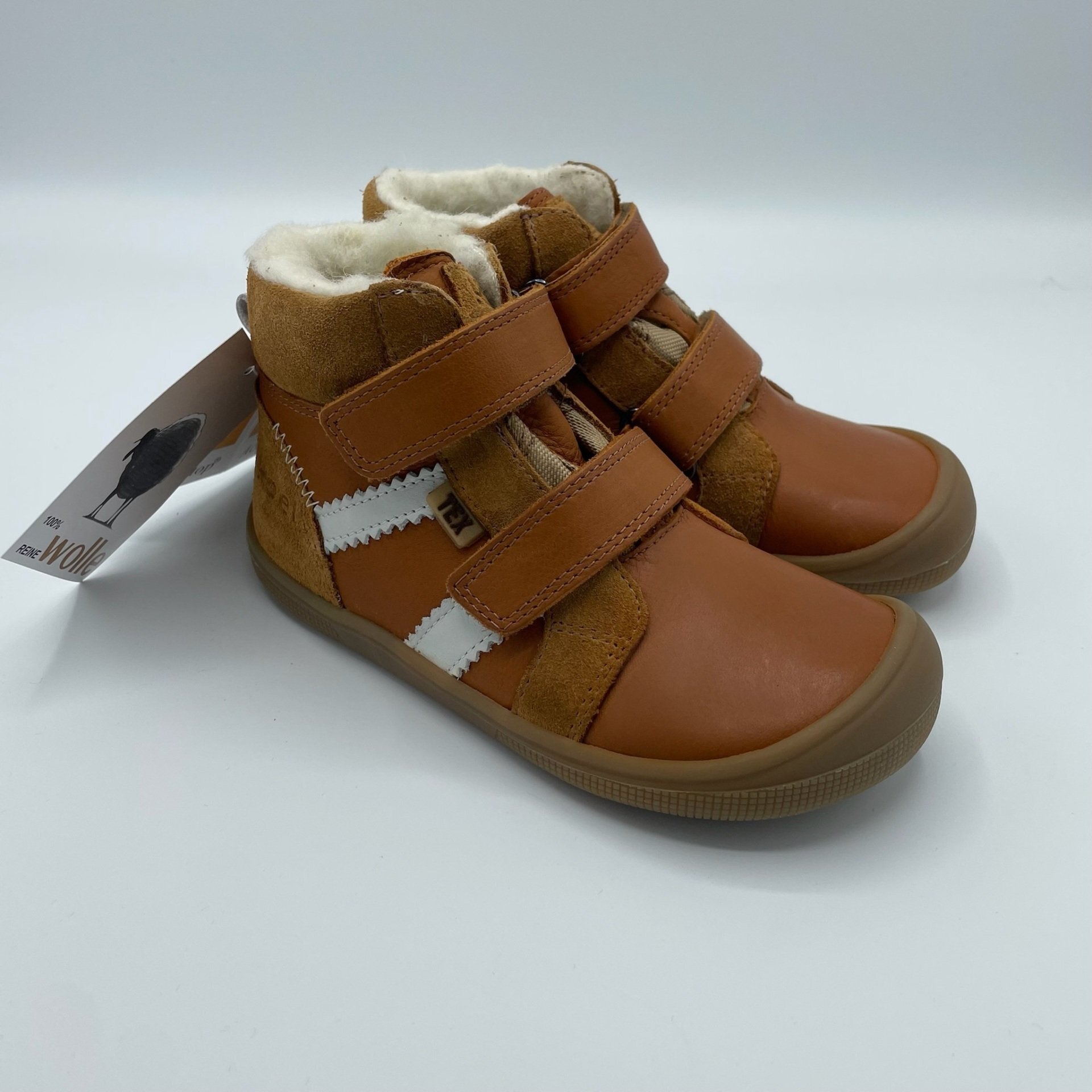 KOEL Ethan Tex Wool Cognac Kinder-Barfußschuh mit Klettverschluss