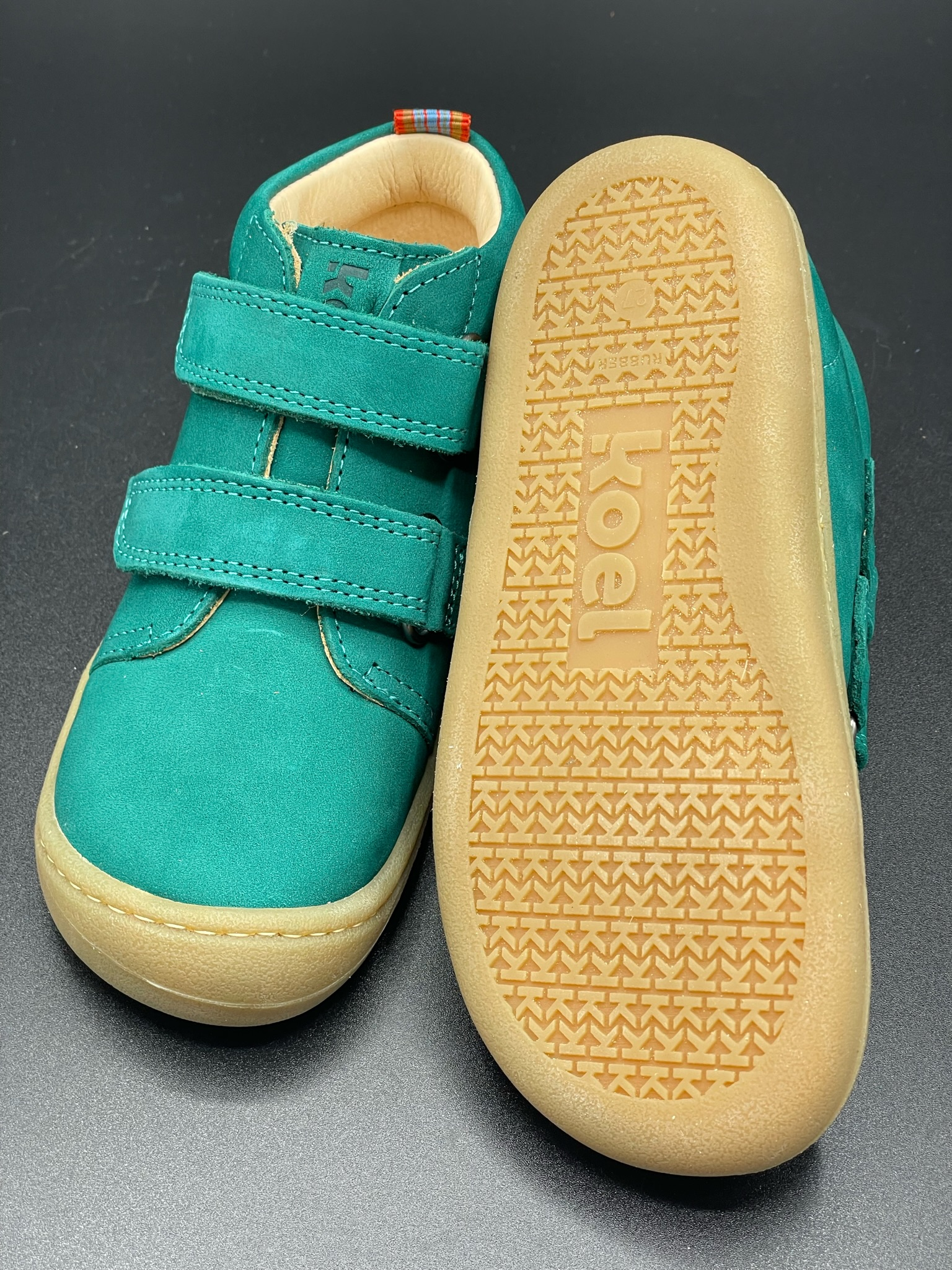 KOEL BOB Bio Nubuk Emerald Green Kinder-Barfußschuh aus wasserabweisendem Nubukleder