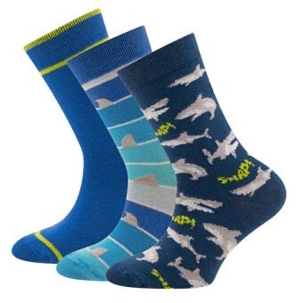 EWERS Kindersocken 3er Pack mit Hai, Ringel und Uni-Socke