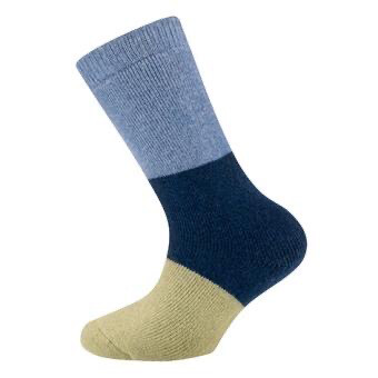 Gummistiefelsocken Thermo Warme Kindersocken mit Innenplüsch und Blockringel - blau / grün