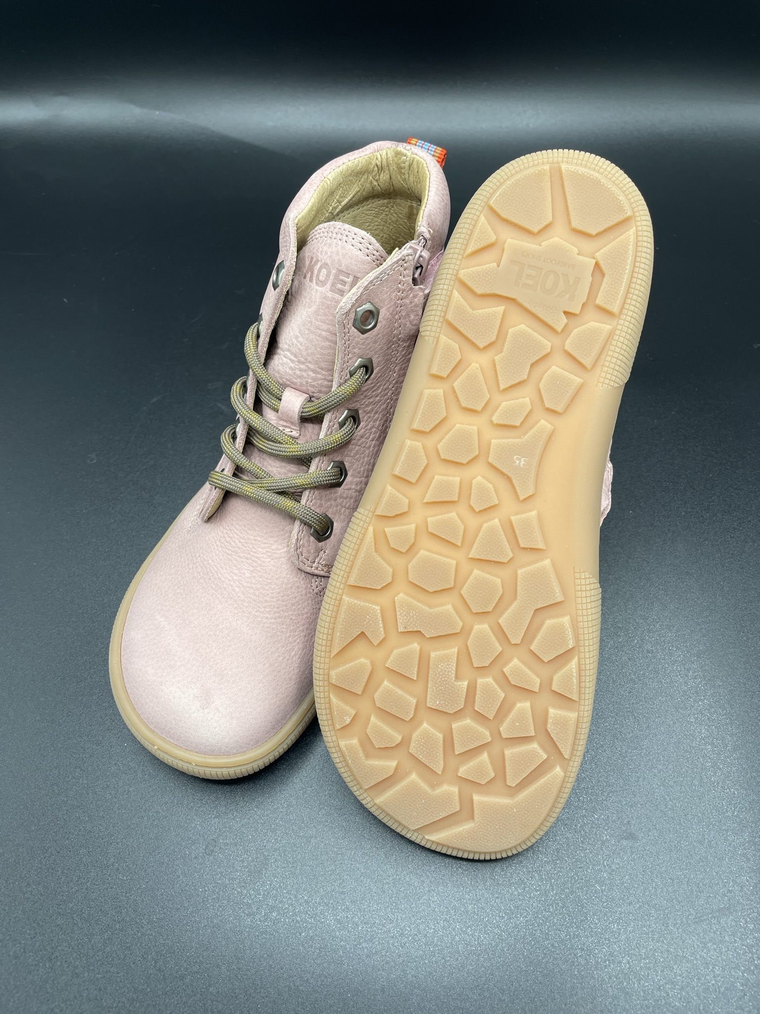 KOEL Elli Rosa Kinder-Barfußboots aus Leder mit Schnürung und Reißverschluss