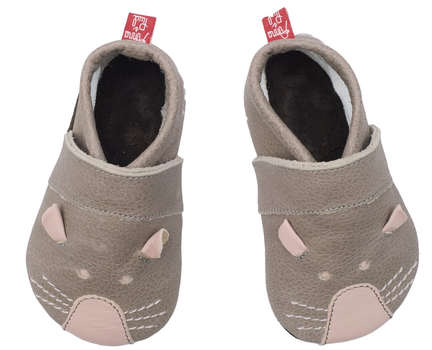 Anna und Paul Krabbelschuhe   Maus stein – grau – Barfuß-Hausschuhe