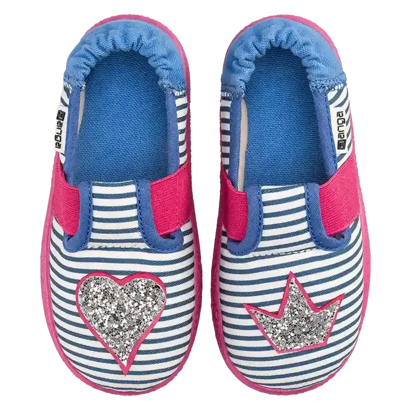Nanga Herzklopfen 2.0 Kinderhausschuhe mit rosa-glitzerndem Herz und Krone