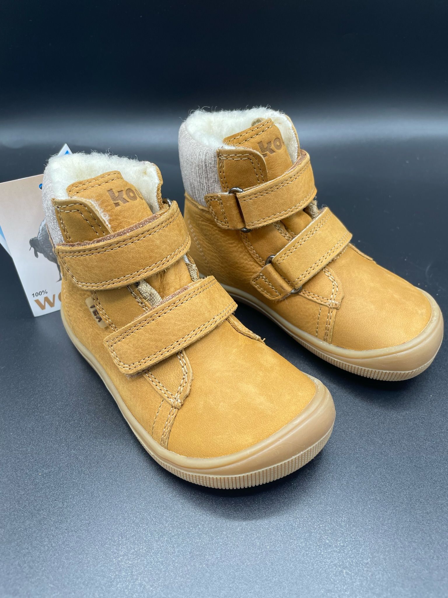 KOEL DEAN miel warme Winter-Barfußschuhe Kinder mit Klett Größe 22