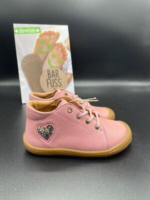 Barfußschuh Develab Glitzerherz Napa Rose – Lauflernschuh aus Leder