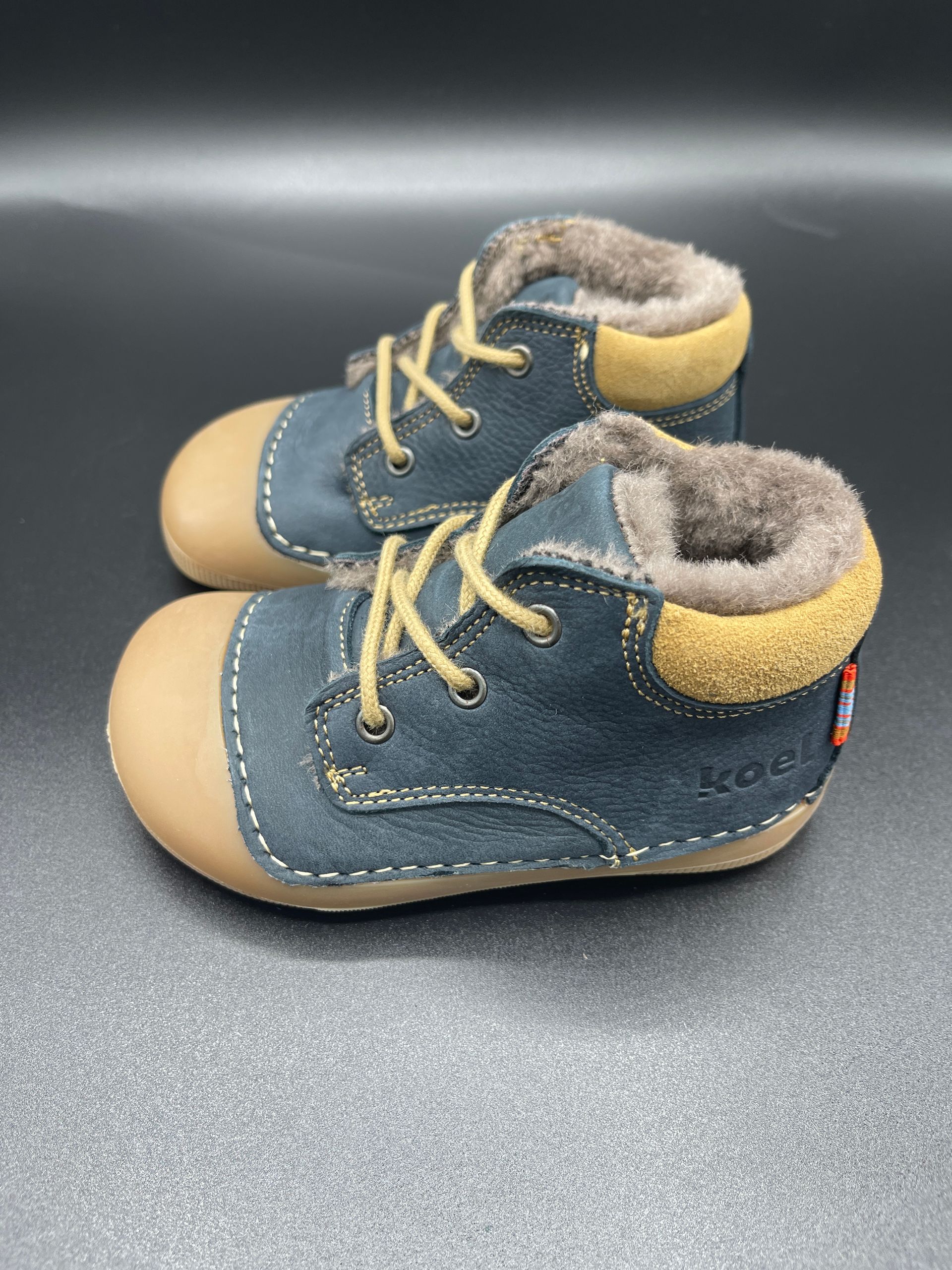 KOEL Ava Leather Wool Blue warmer Lauflernschuh mit Lammwolle