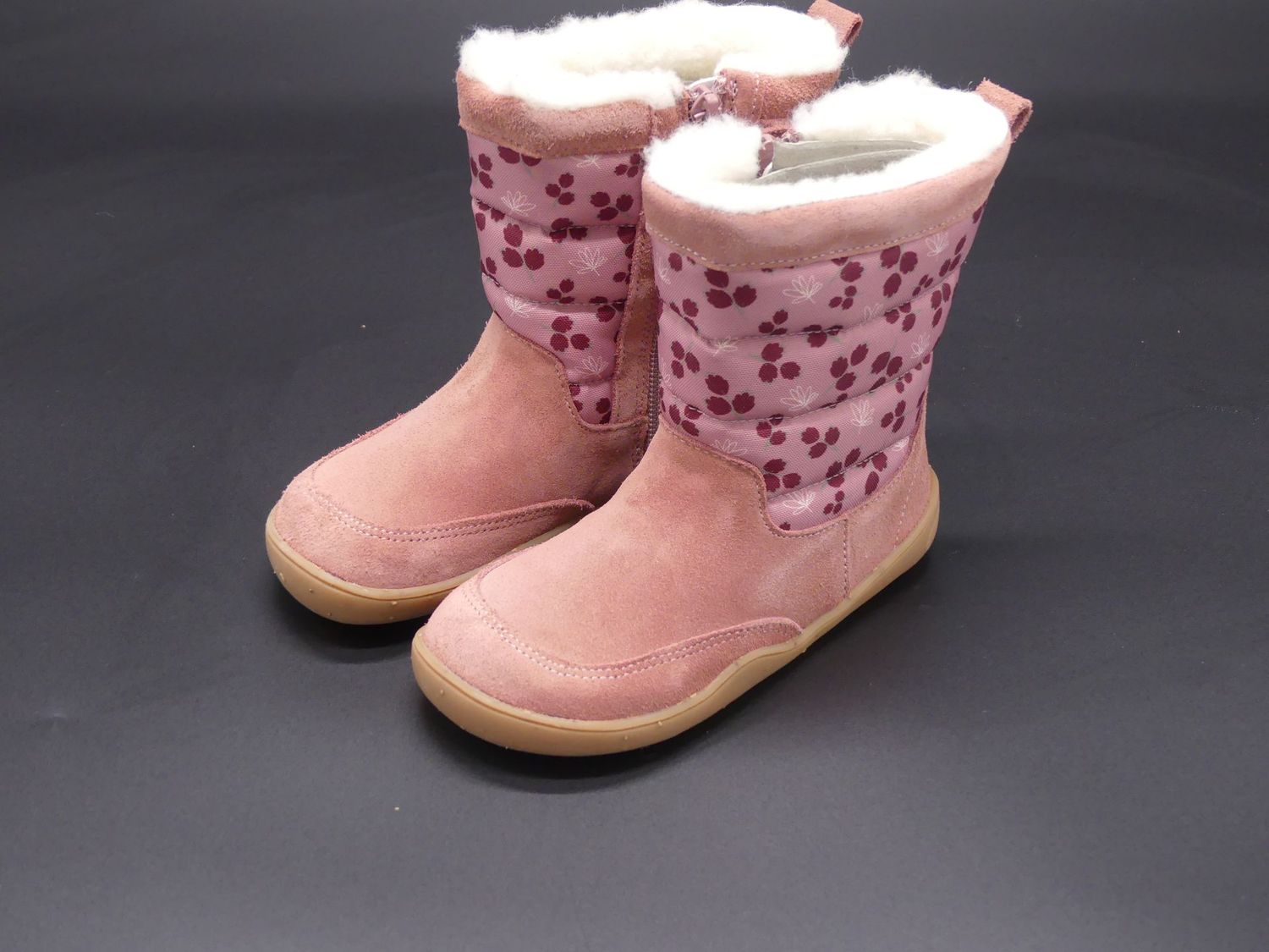 bLifestyle Avellana Winterrosa in Gr. 24: warmer Kinder-Barfuß-Winterstiefel mit Wollfutter, TEX-Membran und flexiblem Sohlen