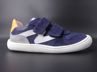 Barfuß-Kindersneaker in Navy – Flexibel & farbstark für aktive Kids Seitenansicht des Develab Barfußschuhs in Navy mit Klettverschluss