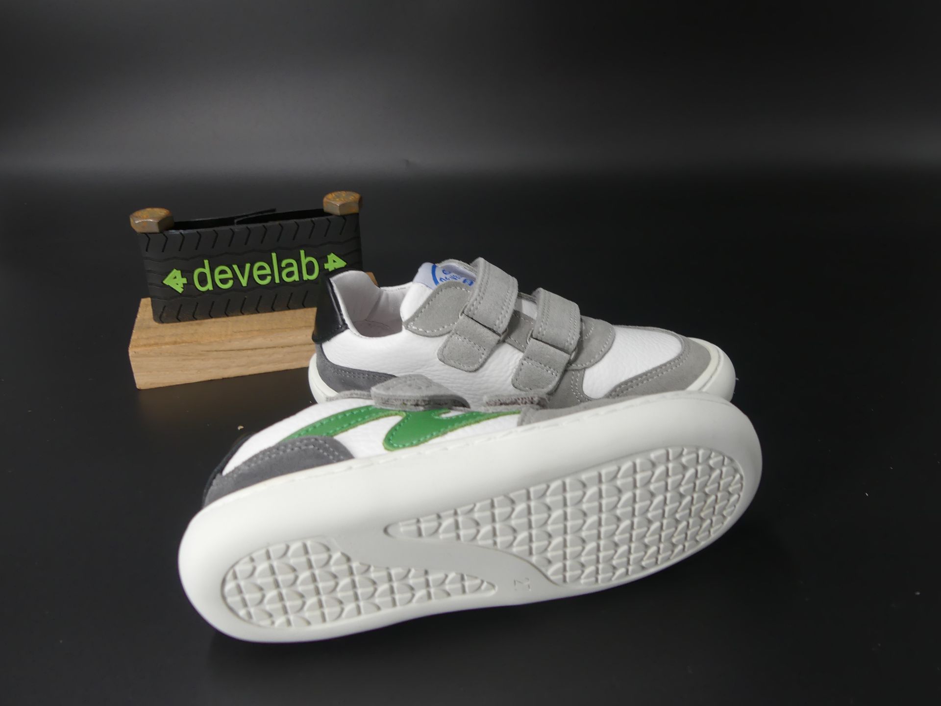 Develab Grey Combi Barfußsneaker für Kinder aus Velours- und Glattleder