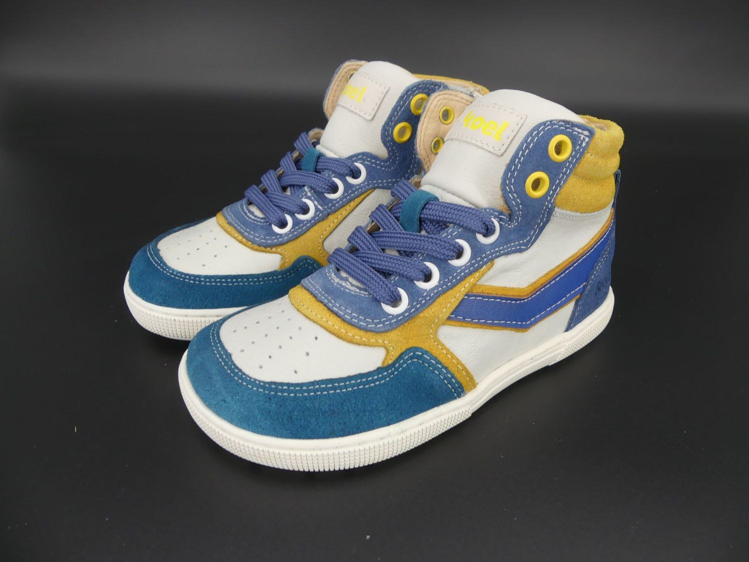 KOEL Danish Nappa – Barfußschuhe Kinder Jeansblau Gelb KOEL Danish Nappa Jeansblau Gelb Barfußschuhe Jungen