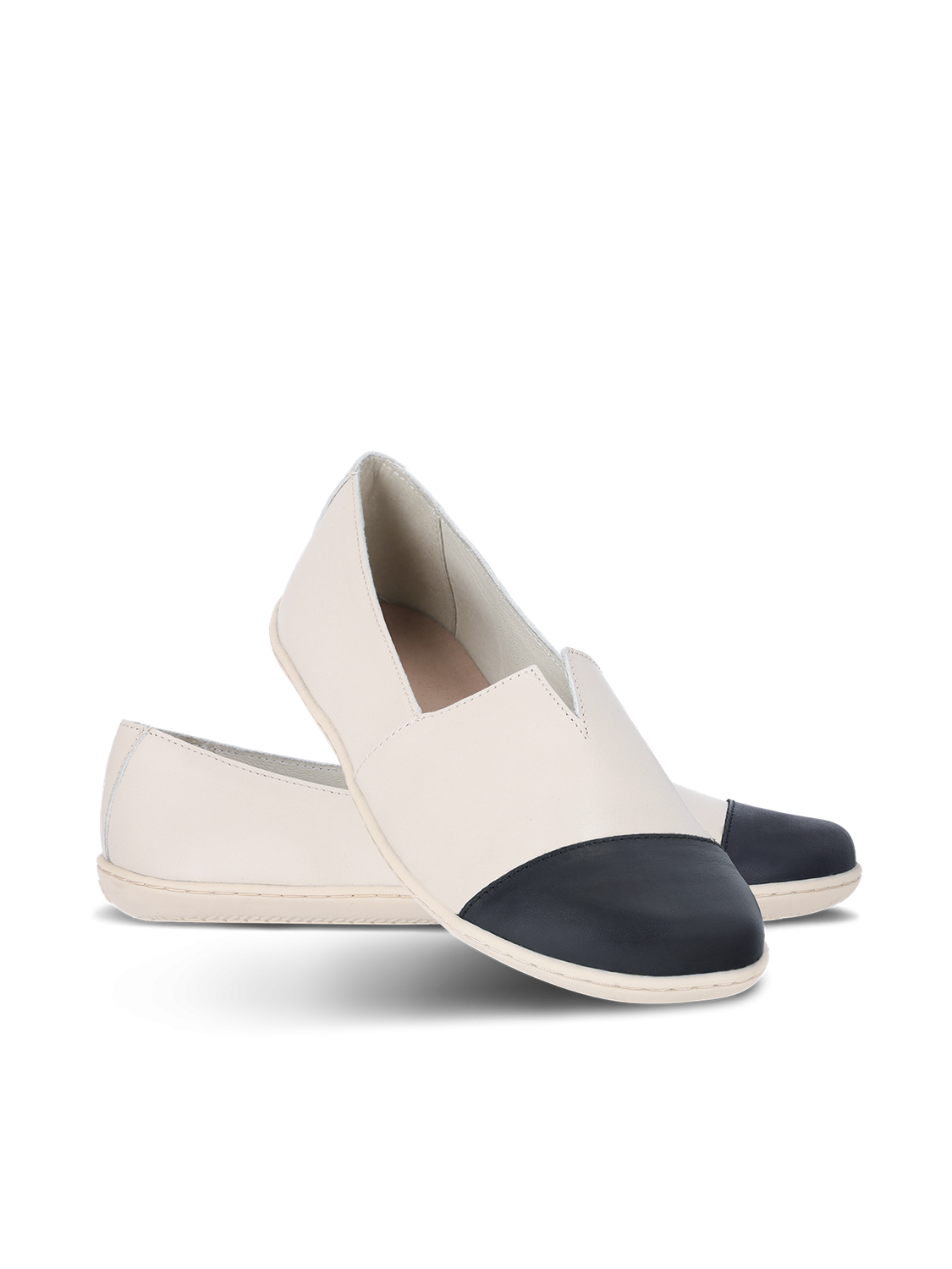 be Lenka Rosaluna Mokassin in Light Beige – eleganter Barfußschuh aus Glattleder mit schwarzer Zehe…