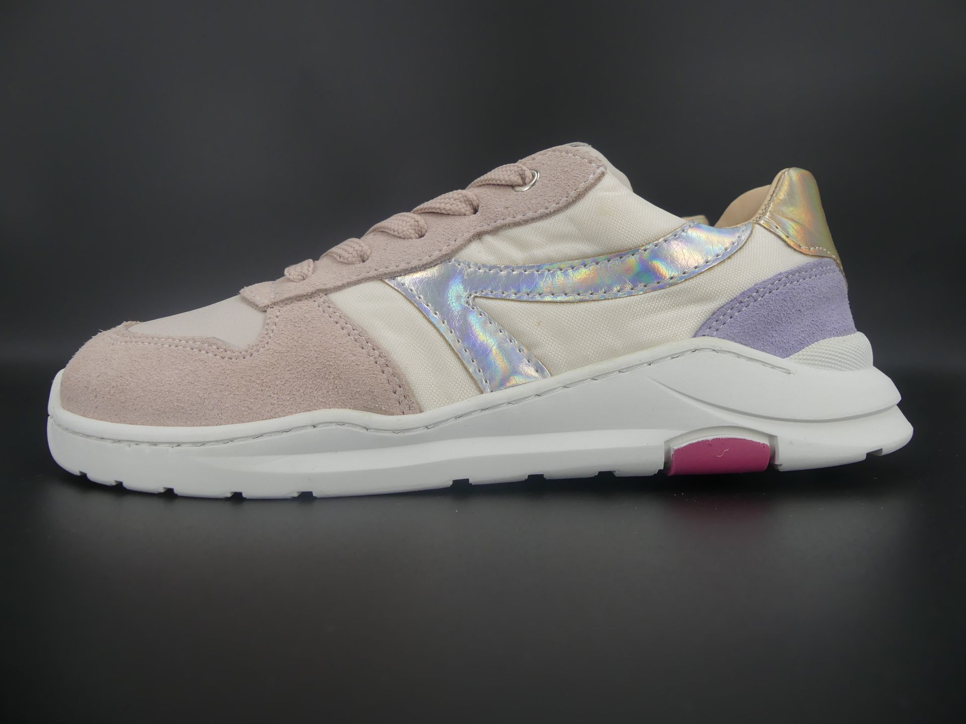 KOEL Silas Rose Barfuß Sneaker Mädchen aus Leder und Textil in Altrosa Offwhite und Flieder