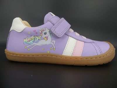 KOEL | Dakota | lavendel KOEL Dakota Einhorn lavendel – Kinder-Barfußschuh mit Einhornmotiv und flexibler Sohle, Seitenansic…