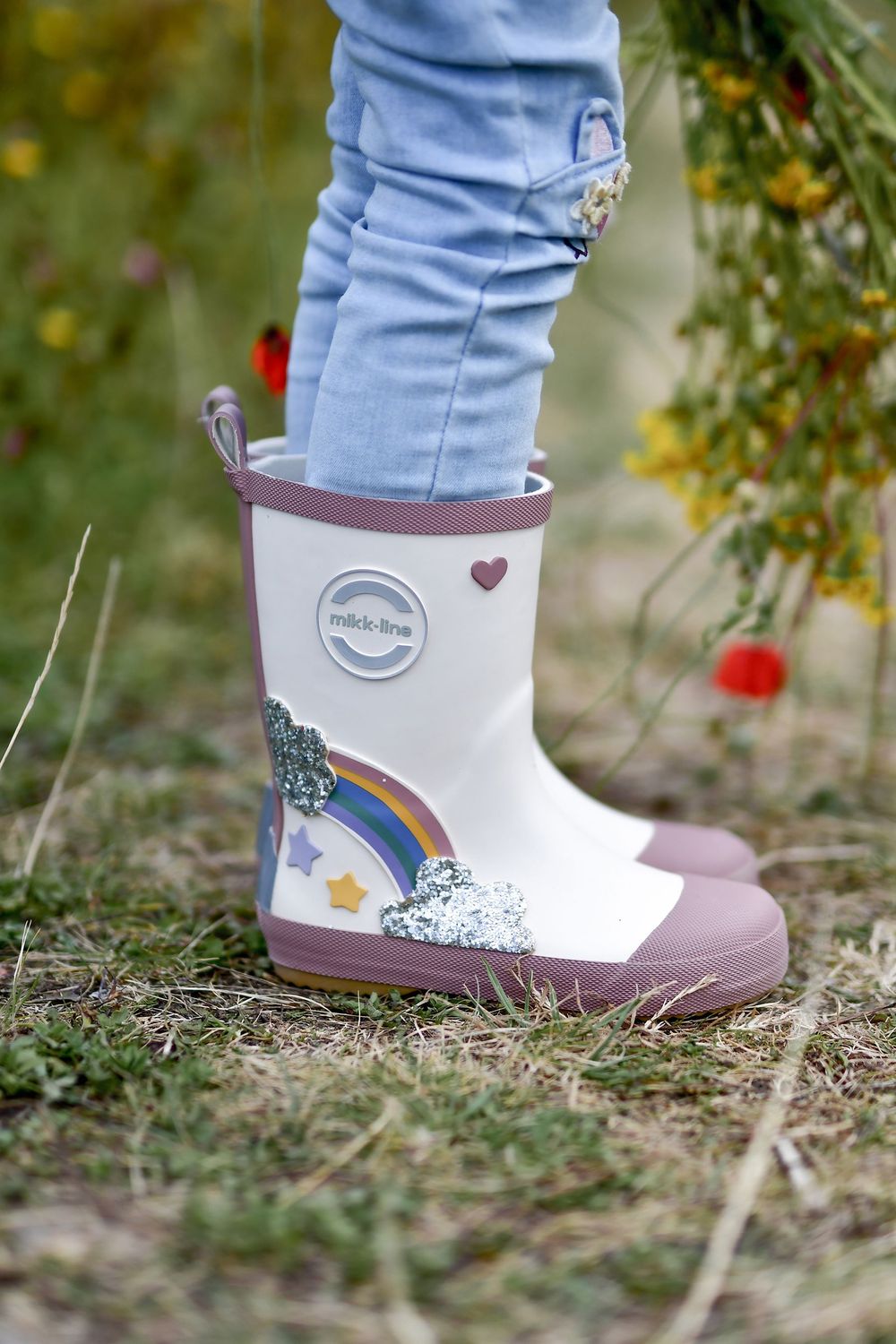 Mikk-Line White Swan Matschstiefel mit 3D-Regenbogen