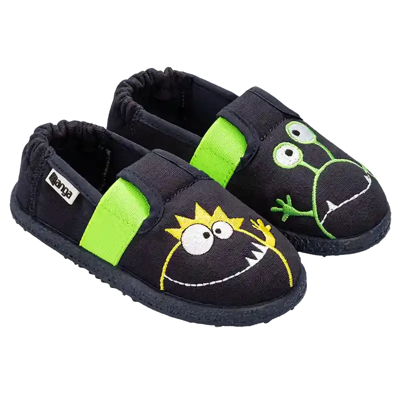 Kinderhausschuhe Nanga Moonstar 2.0 mit Monster-Motiv von oben